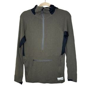 ARTILECT Olive Green Black Sundown 250 Hoodie Waffle Knit Merino Wool Blend S